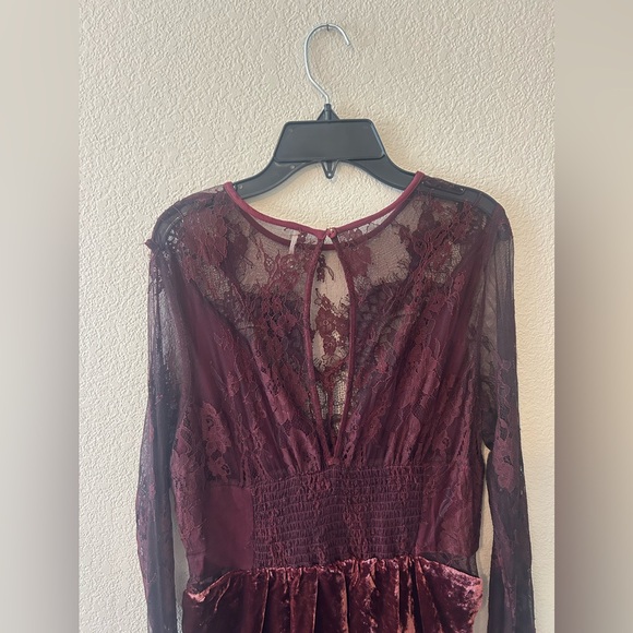 Free People Marlie Lace Velvet Corset Long Sleeve Mini Dress in Garnet Size XS - Picture 9 of 11